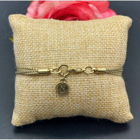 NAPIER Signed Gold Tone & Green Multi Strand Chain Slide Charm Bracelet 8" - Picture 5 of 8